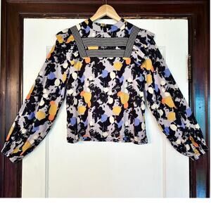 Bel Kazan Purple & Black Organic Cotton Ruffle Blouse Size Small